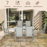 Aluminium 6 Seater Garden Dining Set With 6 Folding and Reclining Chairs - Velmora