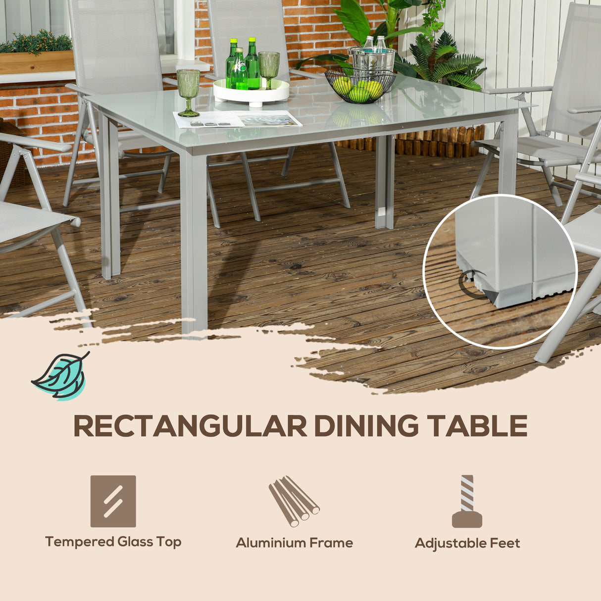 Aluminium 6 Seater Garden Dining Set With 6 Folding and Reclining Chairs - Velmora