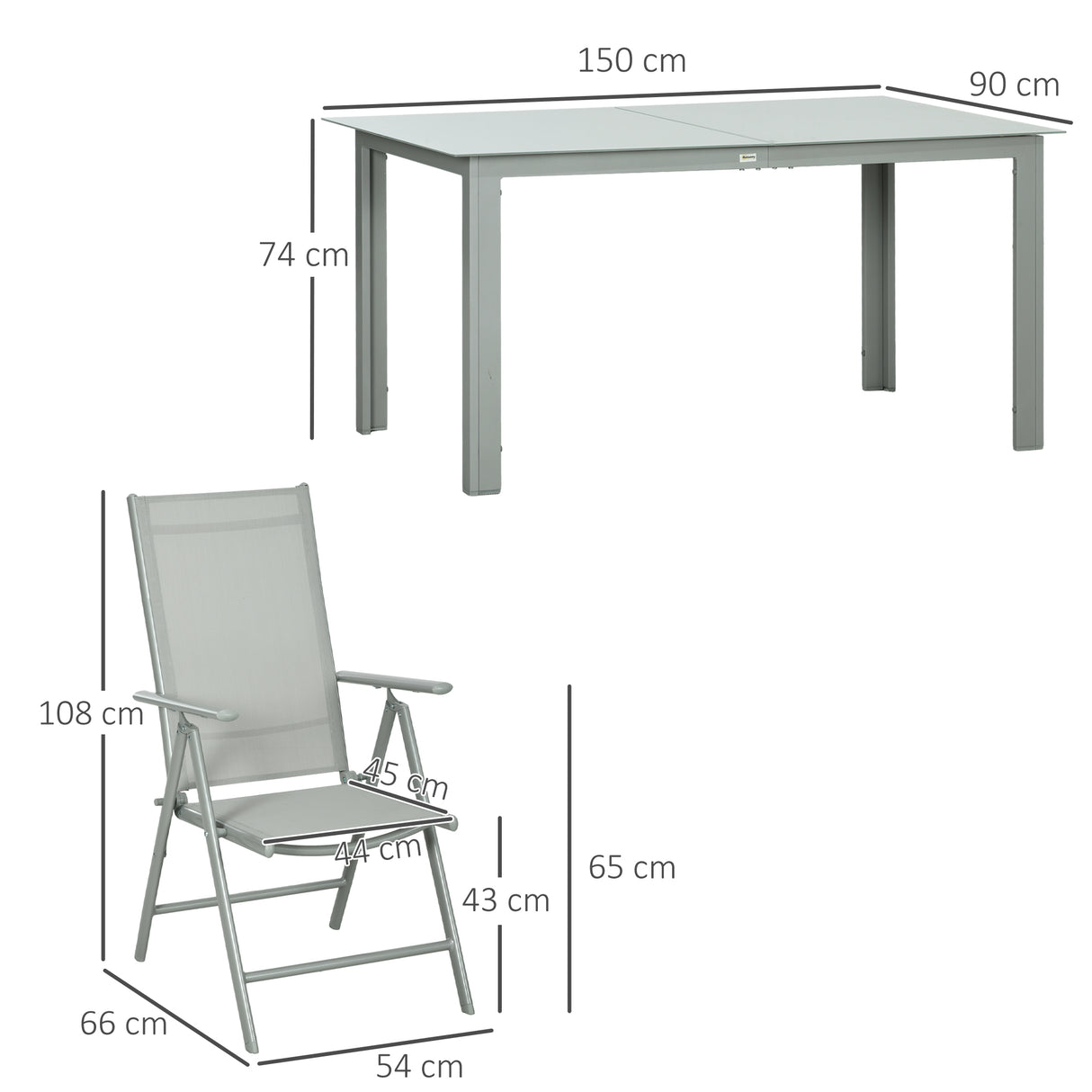 Aluminium 6 Seater Garden Dining Set With 6 Folding and Reclining Chairs - Velmora