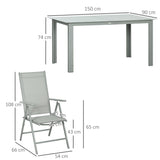 Aluminium 6 Seater Garden Dining Set With 6 Folding and Reclining Chairs - Velmora