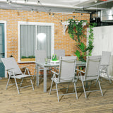 Aluminium 6 Seater Garden Dining Set With 6 Folding and Reclining Chairs - Velmora