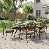 Aluminium 6 Seater Garden Dining Set With Cushions and Parasol Hole - Velmora