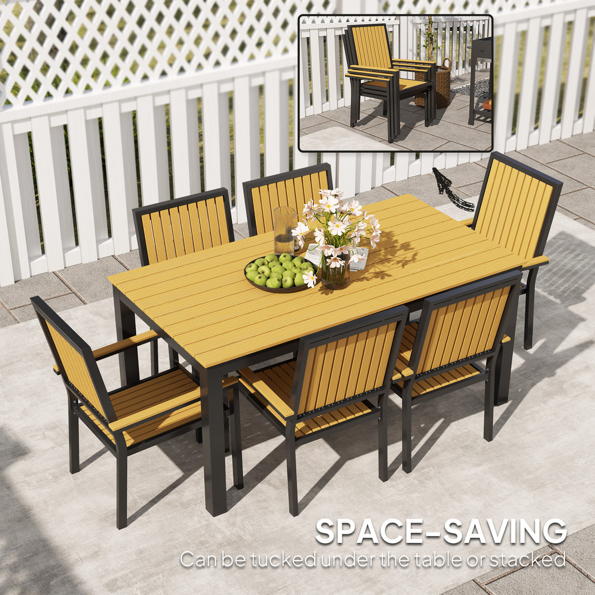 Aluminium 6 Seater Garden Dining Set With Stackable Chairs And Rectangular Table - Velmora