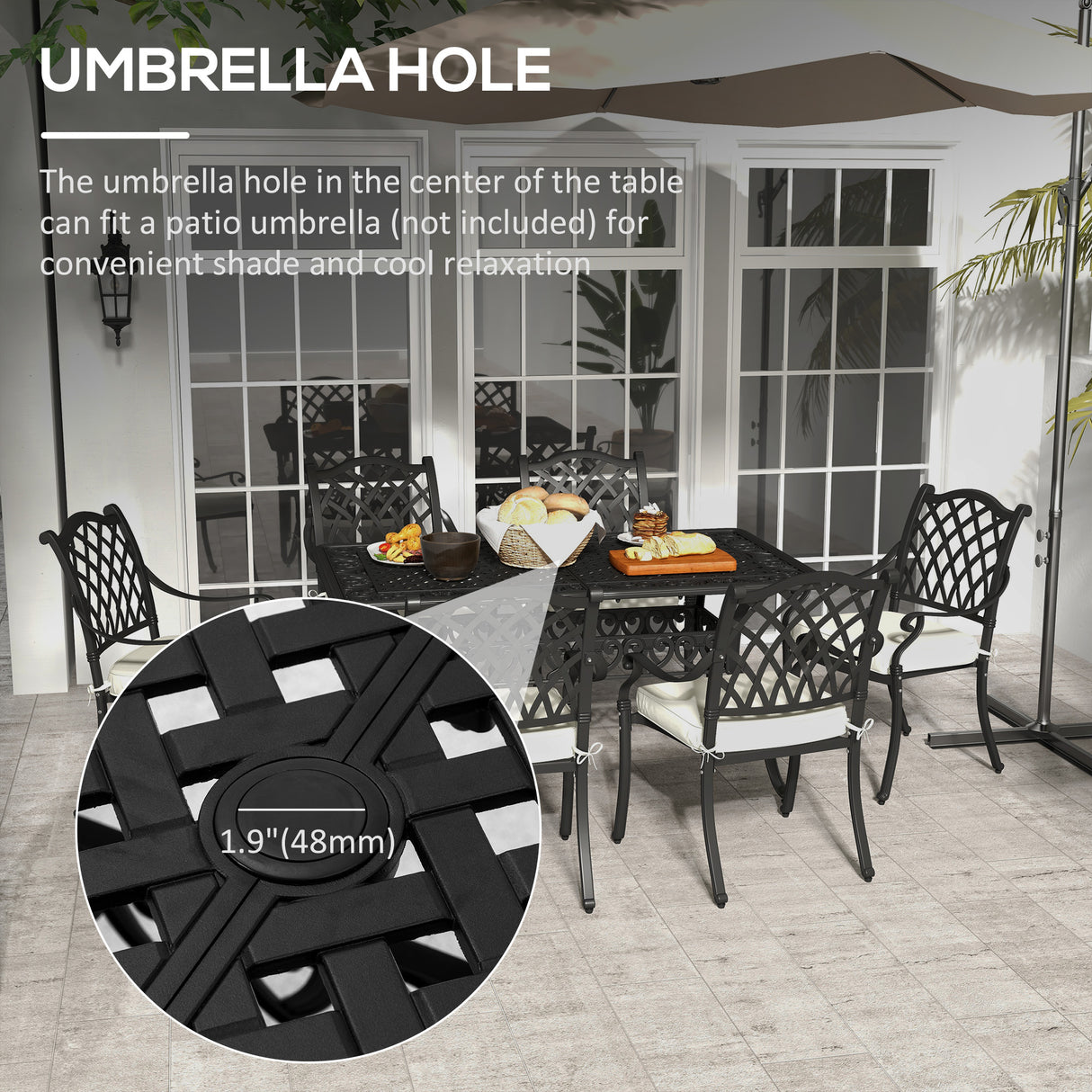 Aluminium 7 Pieces Patio Garden Dining Set With Parasol Hole With Cushions - Velmora
