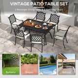 Aluminium 7 Pieces Patio Garden Dining Set With Parasol Hole With Cushions - Velmora