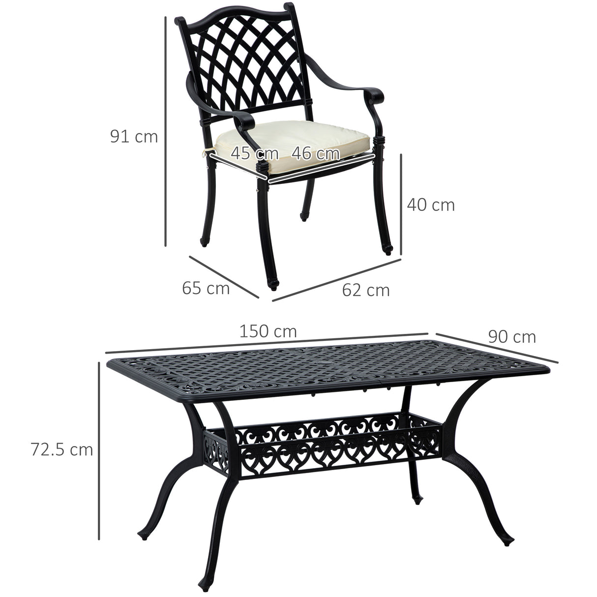 Aluminium 7 Pieces Patio Garden Dining Set With Parasol Hole With Cushions - Velmora