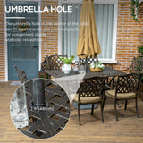 Aluminium 7 Pieces Patio Garden Dining Set With Parasol Hole With Cushions - Velmora