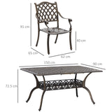 Aluminium 7 Pieces Patio Garden Dining Set With Parasol Hole With Cushions - Velmora