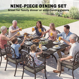 Aluminium 8 Seater Garden Dining Set With Cushions and Parasol Hole - Velmora