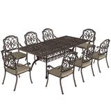 Aluminium 8 Seater Garden Dining Set With Cushions and Parasol Hole - Velmora