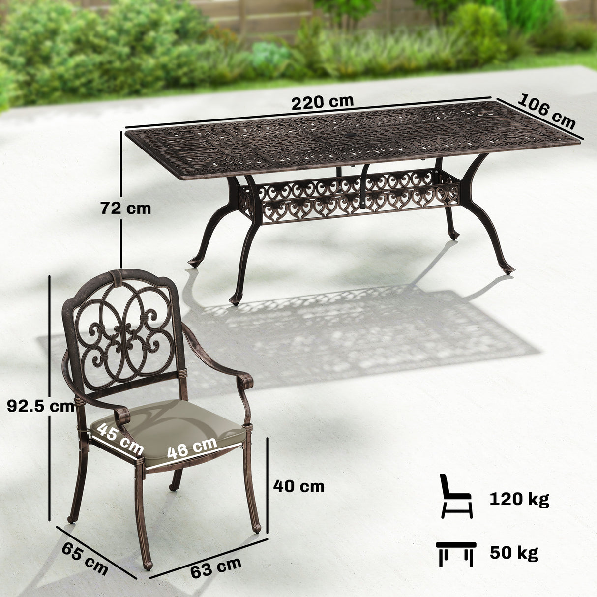Aluminium 8 Seater Garden Dining Set With Cushions and Parasol Hole - Velmora