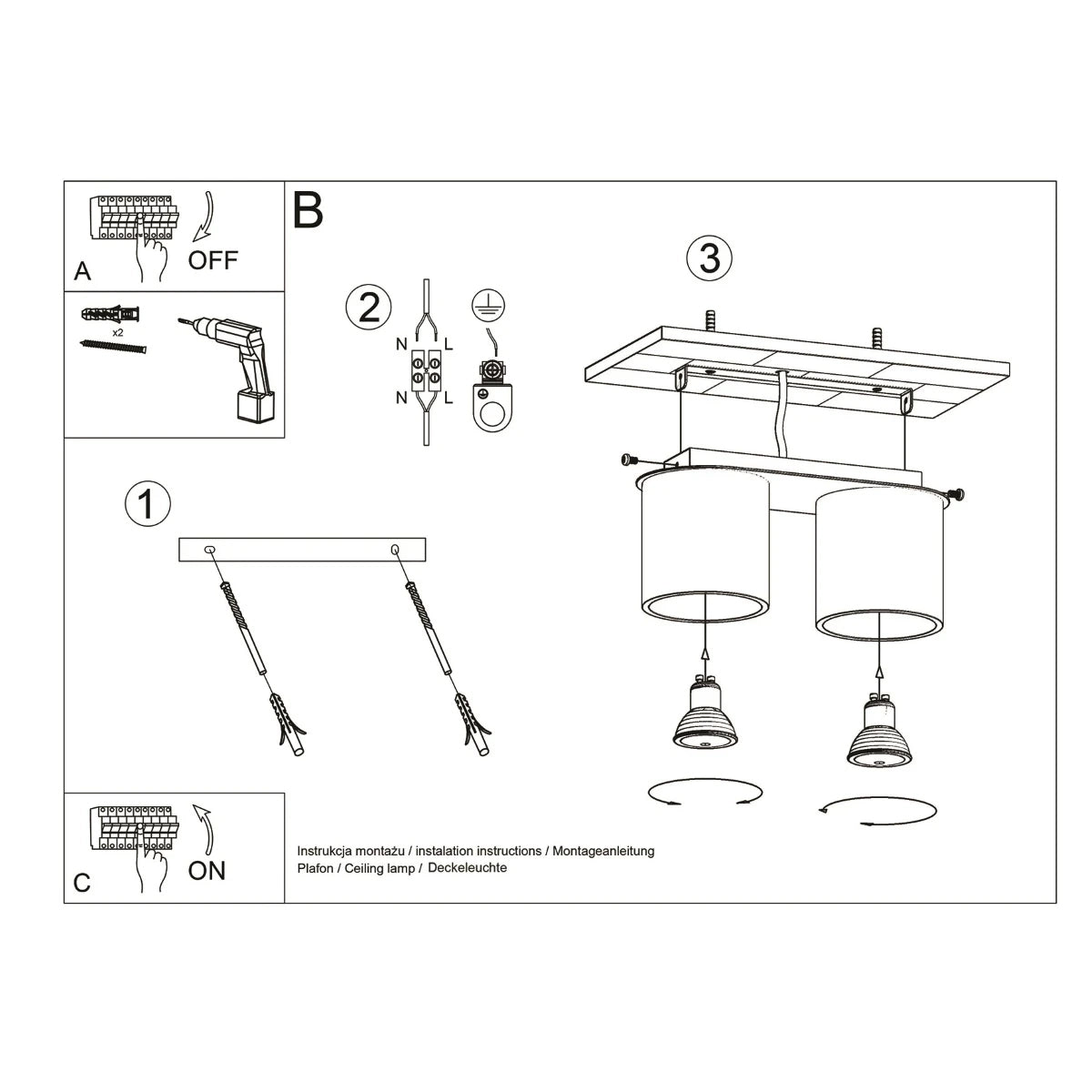 Aluminium Ceiling Light With 2 Orbis Lamps - Deep Space