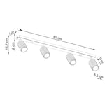 Aluminium Ceiling Light With 4 Karbon Lamps - Deep Space
