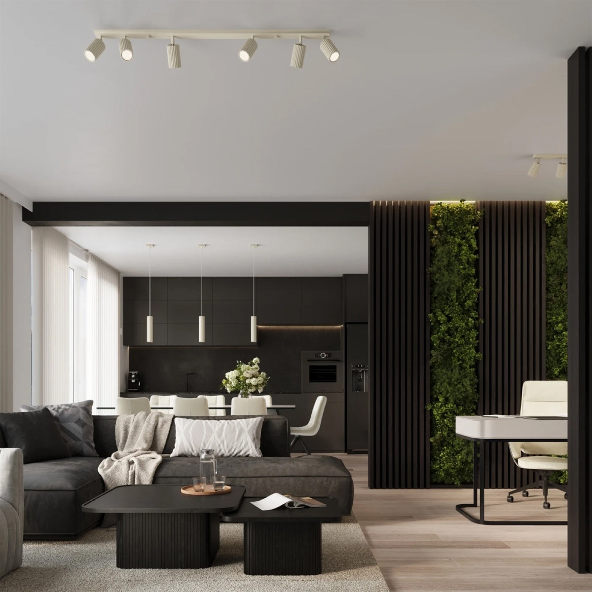 Aluminium Ceiling Light With 6 Karbon Lamps - Deep Space