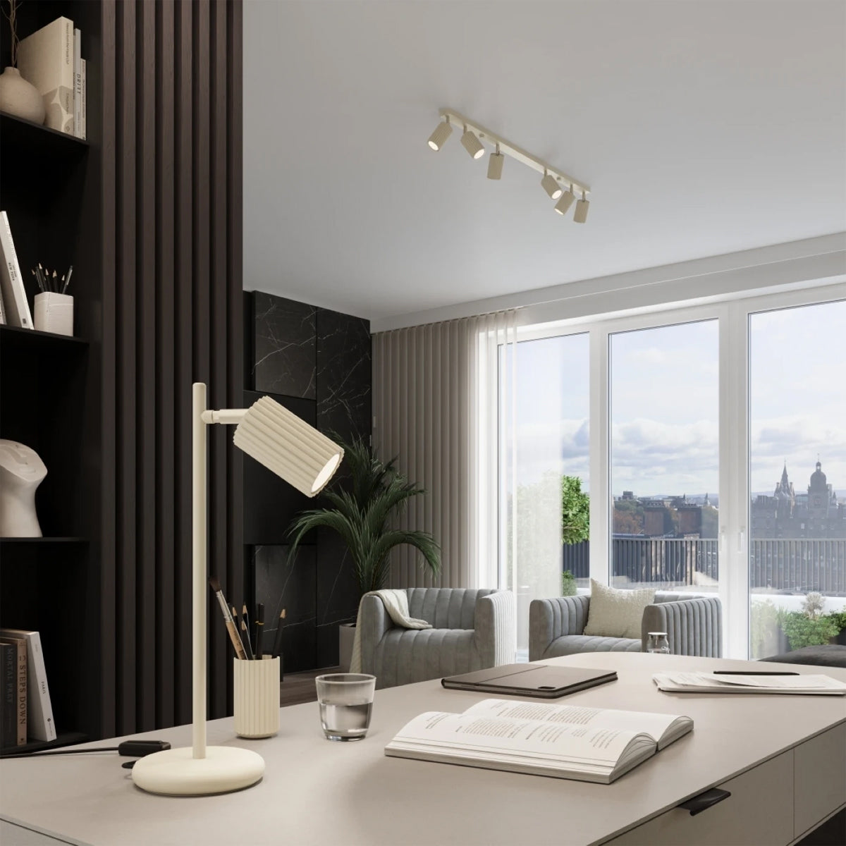 Aluminium Ceiling Light With 6 Karbon Lamps - Deep Space