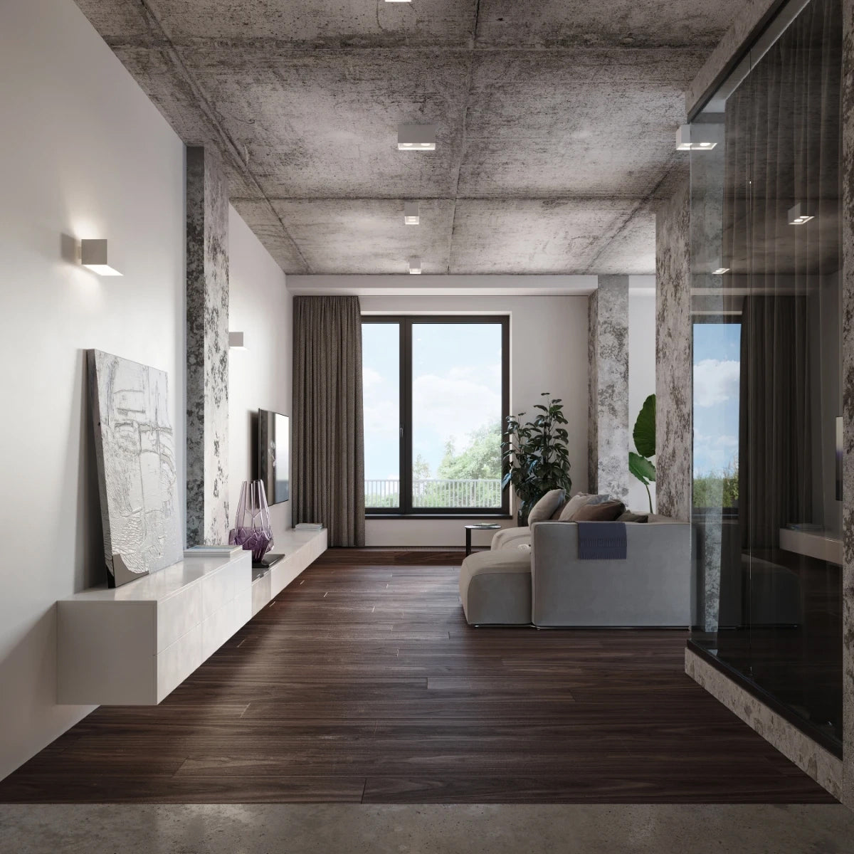 Aluminium Ceiling Light Rectangular With Quad Lamp - Deep Space