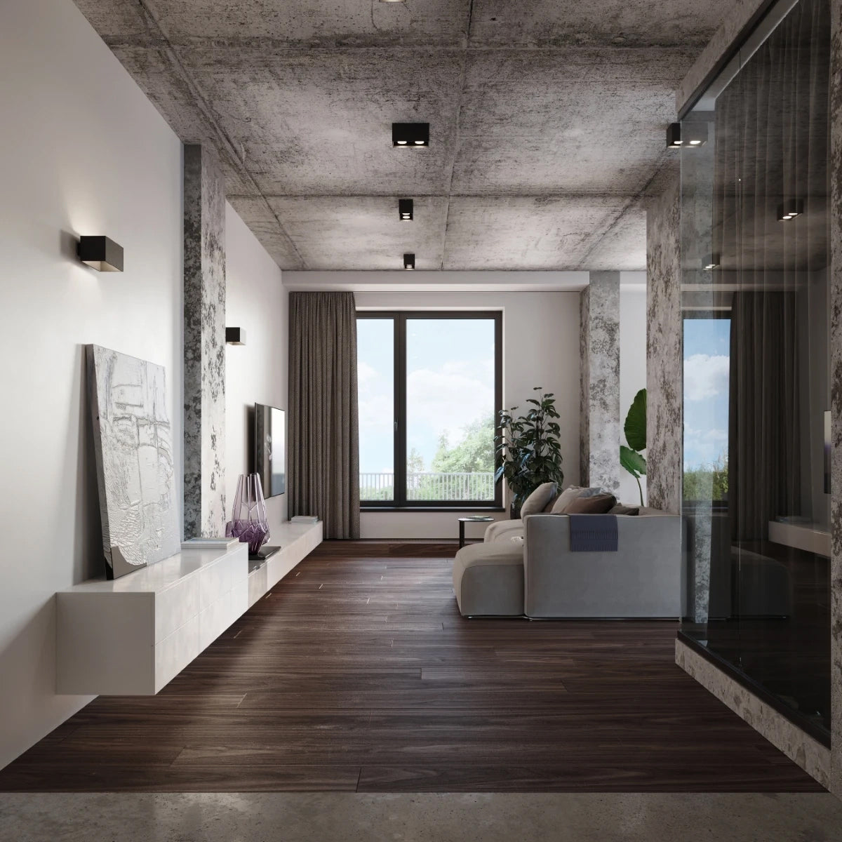 Aluminium Ceiling Light Rectangular With Quad Lamp - Deep Space