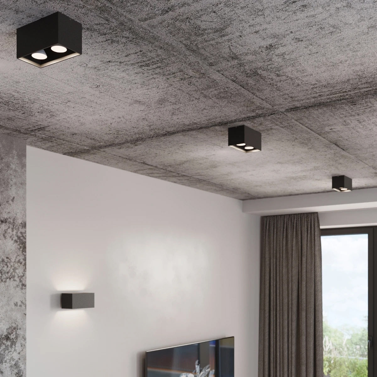Aluminium Ceiling Light Rectangular With Quad Lamp - Deep Space