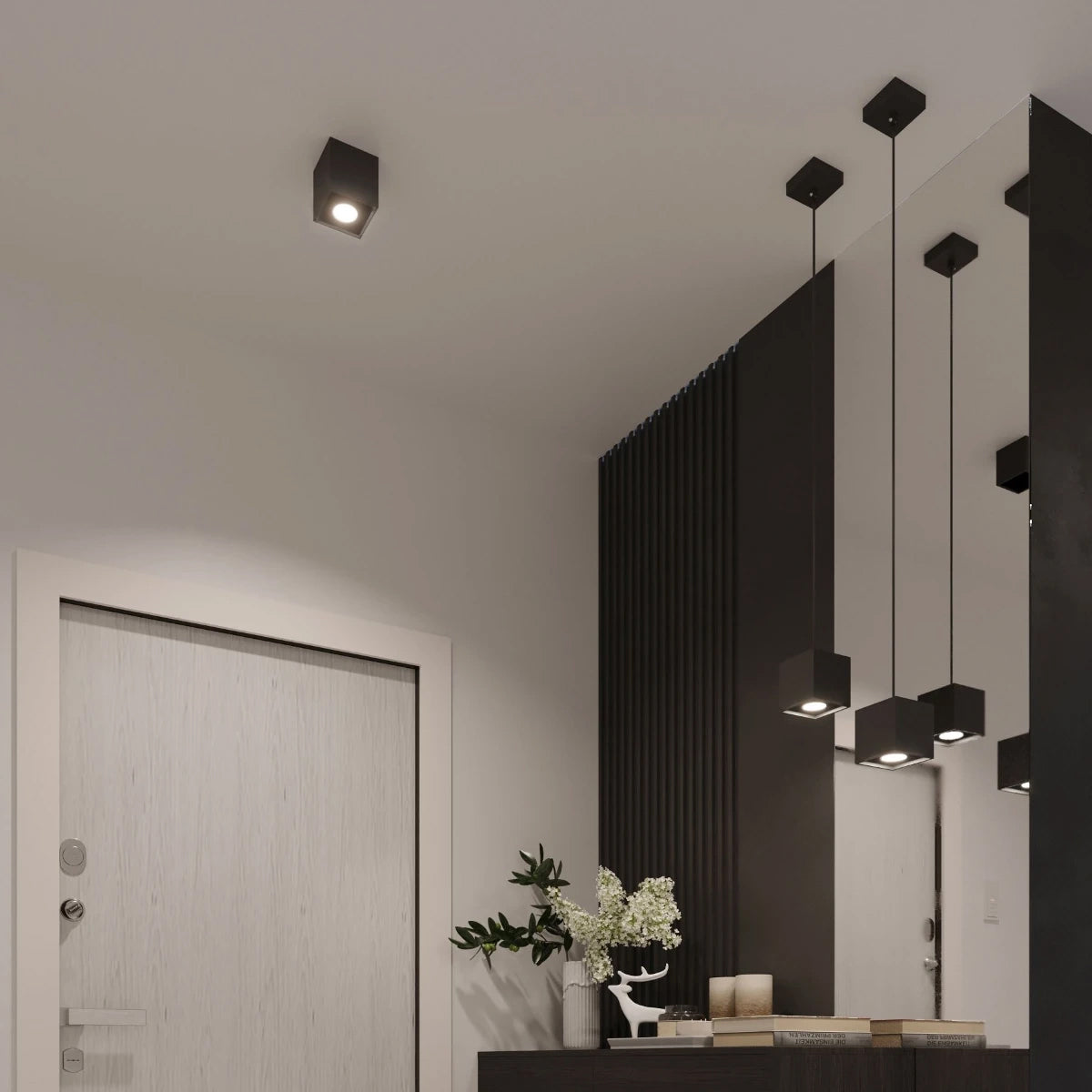 Aluminium Ceiling Light Square With 2 Quad Lamps - Deep Space