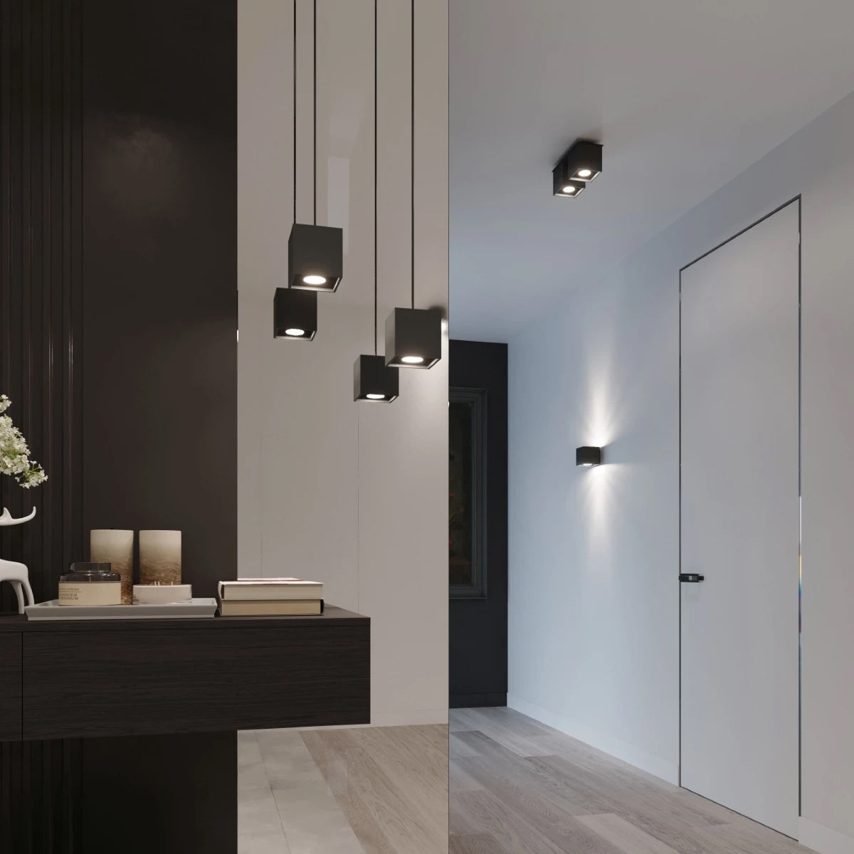 Aluminium Ceiling Light Square With 2 Quad Lamps - Deep Space