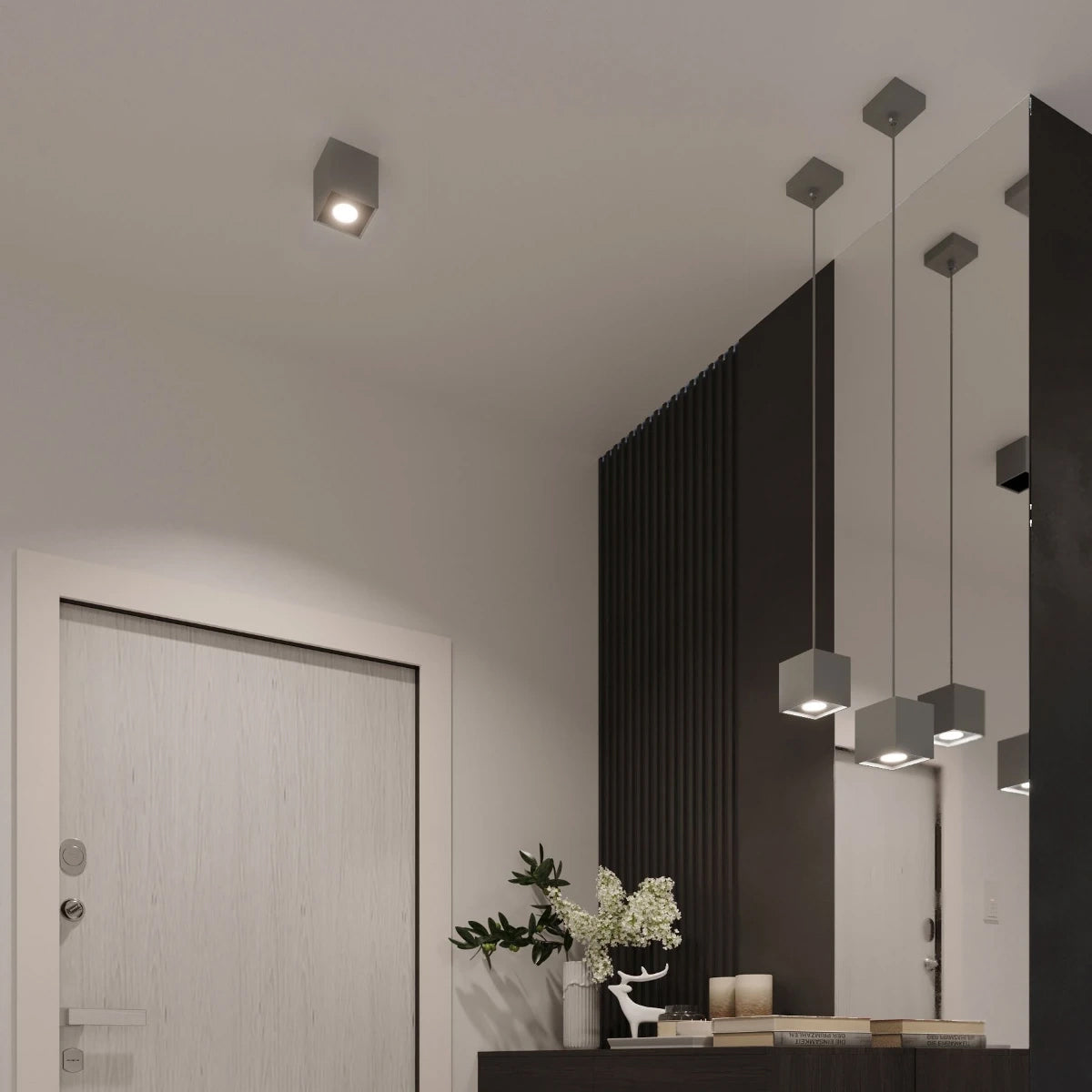 Aluminium Ceiling Light Square With 2 Quad Lamps - Deep Space