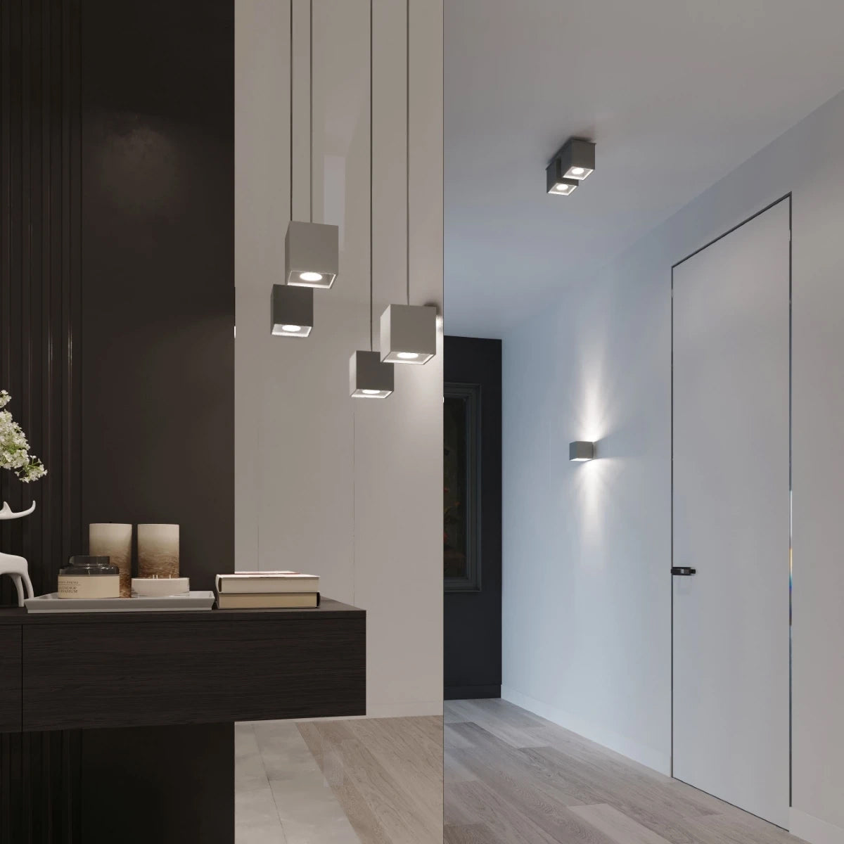 Aluminium Ceiling Light Square With 2 Quad Lamps - Deep Space