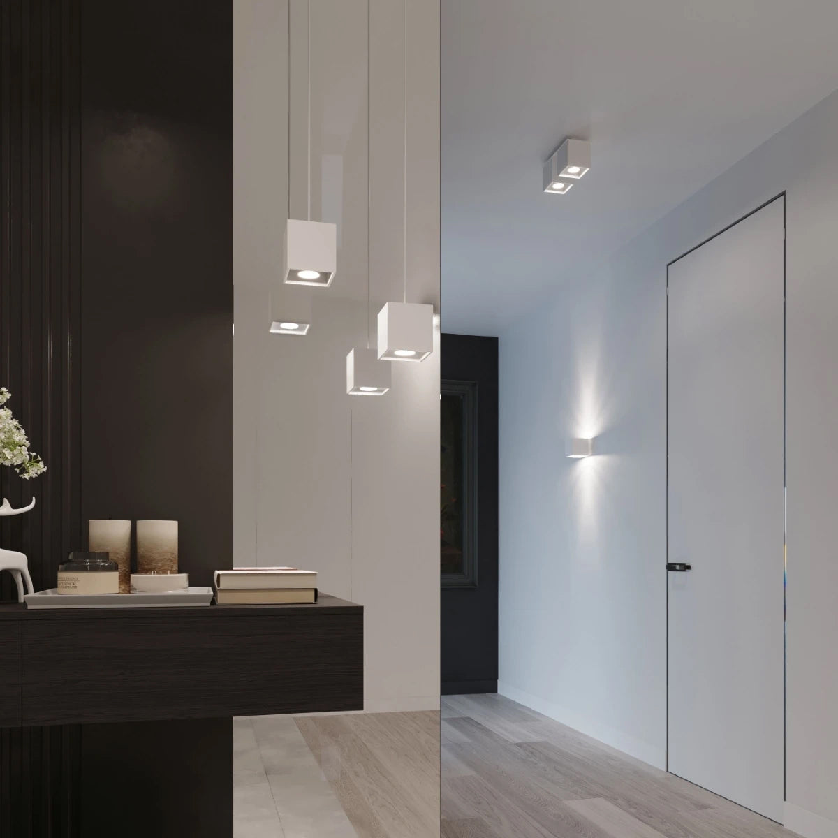 Aluminium Ceiling Light Square With 2 Quad Lamps - Deep Space