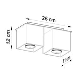 Aluminium Ceiling Light Square With 2 Quad Lamps - Deep Space