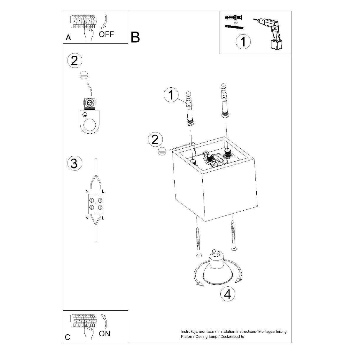 Aluminium Ceiling Light Square With Quad Lamp - Deep Space