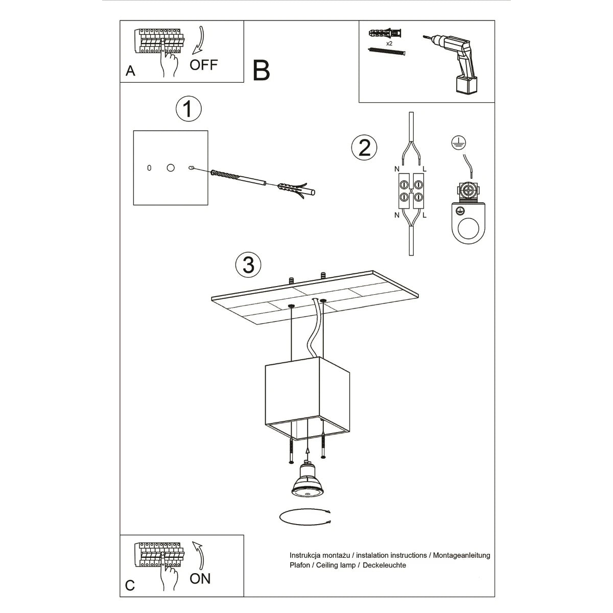 Aluminium Ceiling Light Square With Quad Lamp - Deep Space