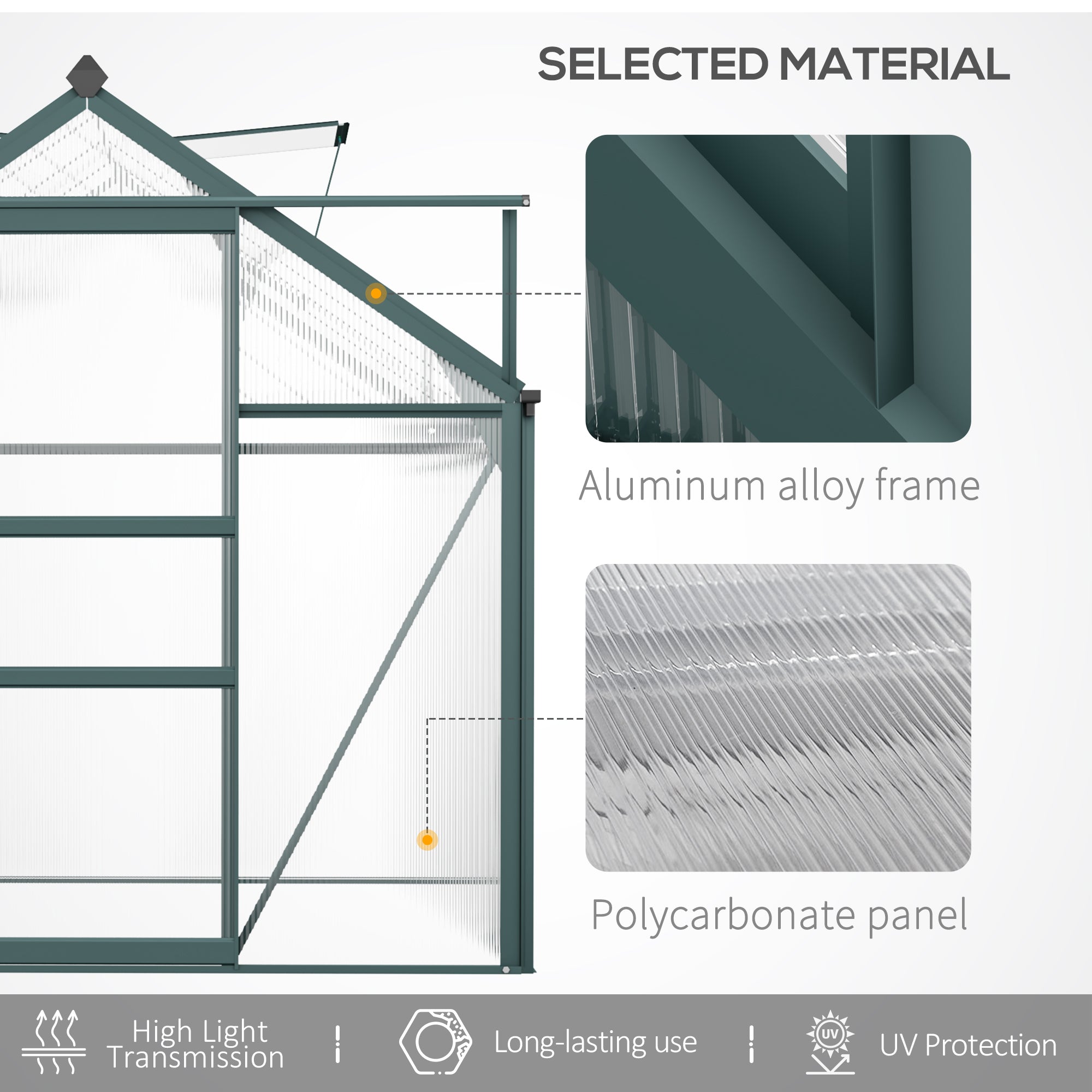 Aluminium Frame Garden Greenhouse 6ft x 10ft With Slide Door - Velmora