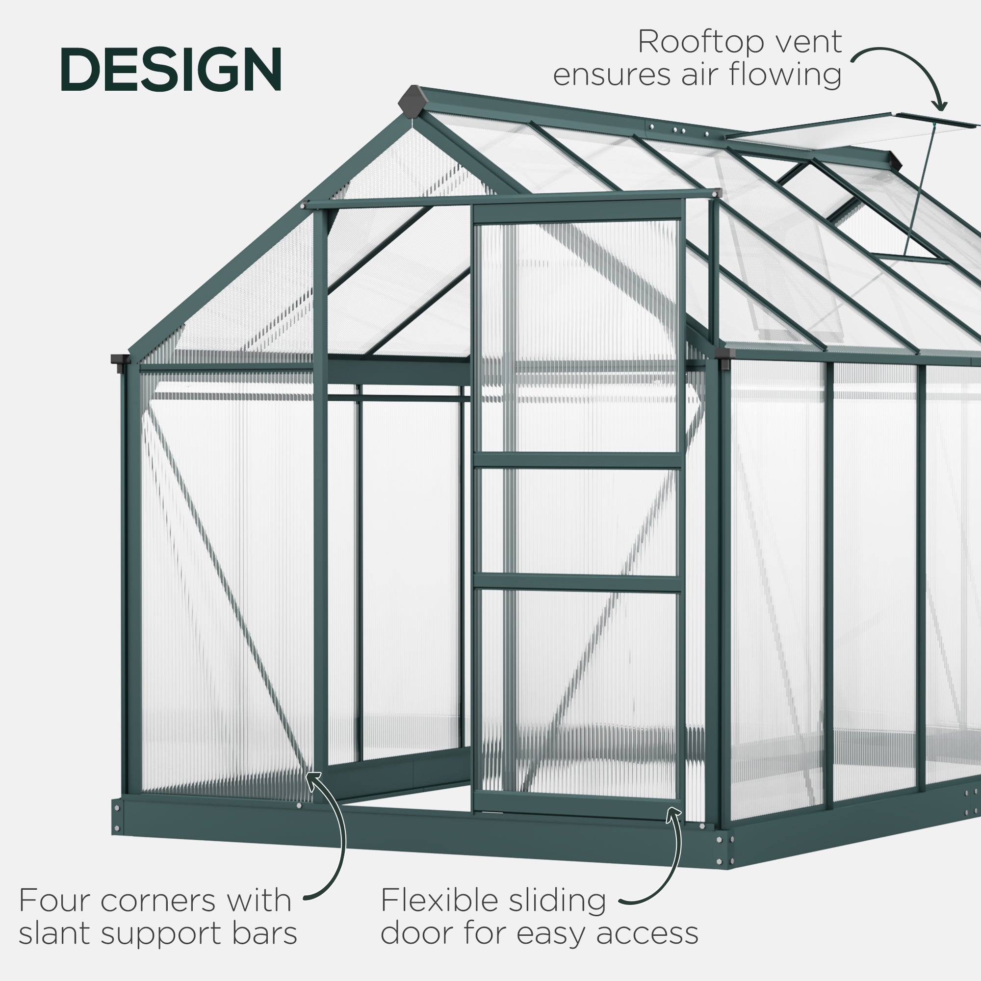Aluminium Frame Garden Greenhouse 6ft x 10ft With Slide Door - Velmora