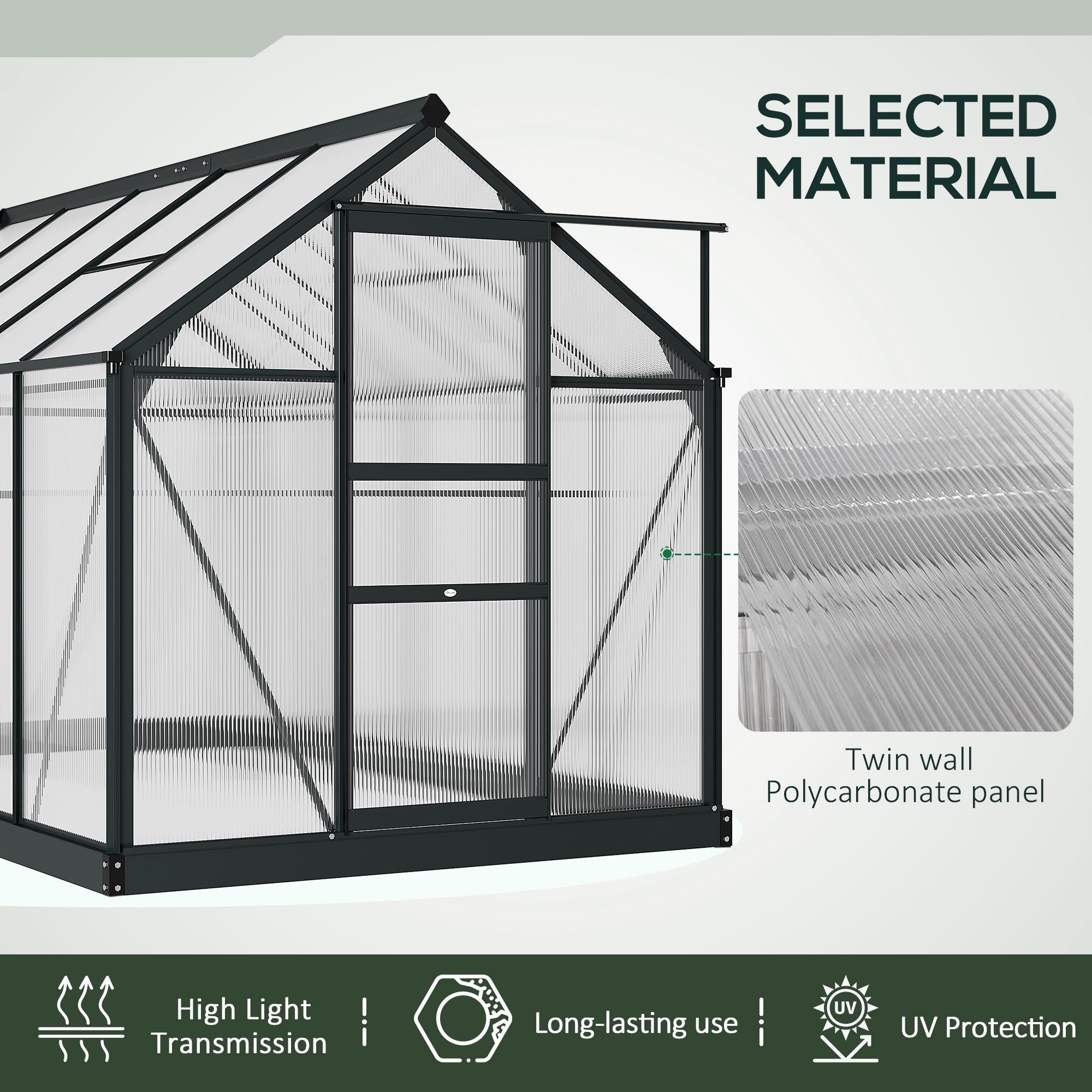Aluminium Frame Garden Greenhouse 6ft x 10ft With Slide Door - Velmora