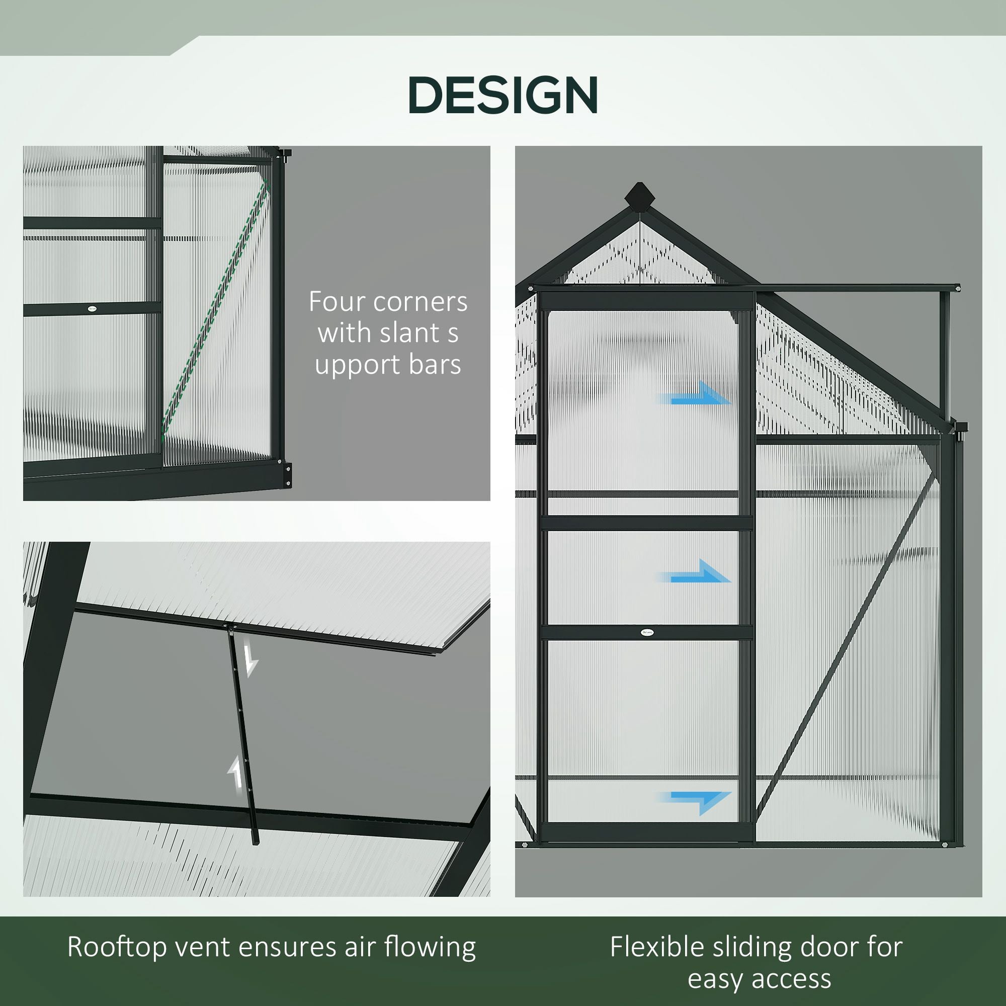 Aluminium Frame Garden Greenhouse 6ft x 10ft With Slide Door - Velmora