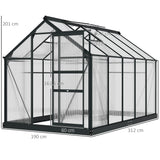 Aluminium Frame Garden Greenhouse 6ft x 10ft With Slide Door - Velmora