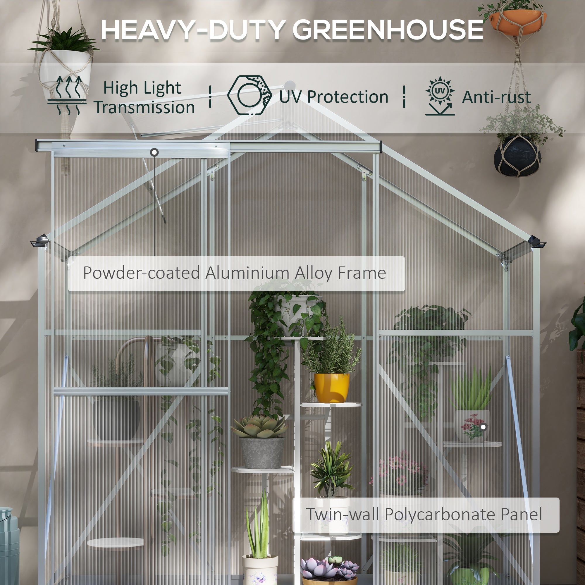 Aluminium Frame Garden Greenhouse 6ft x 2.5ft With Slide Door - Velmora