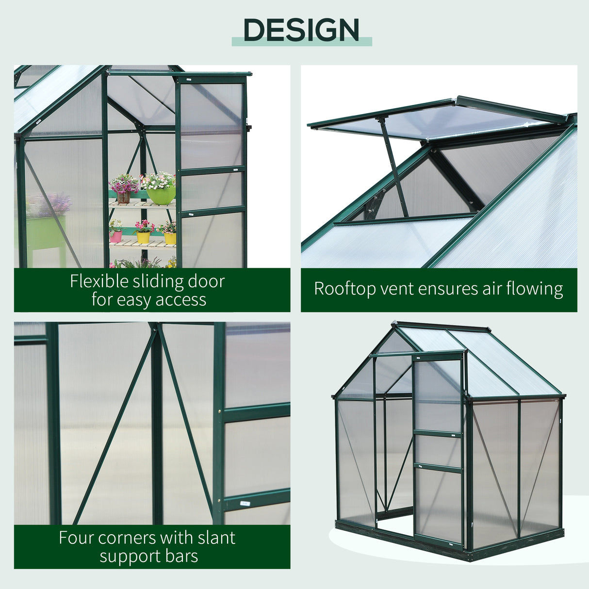 Aluminium Frame Garden Greenhouse 6ft x 4ft With Slide Door - Velmora