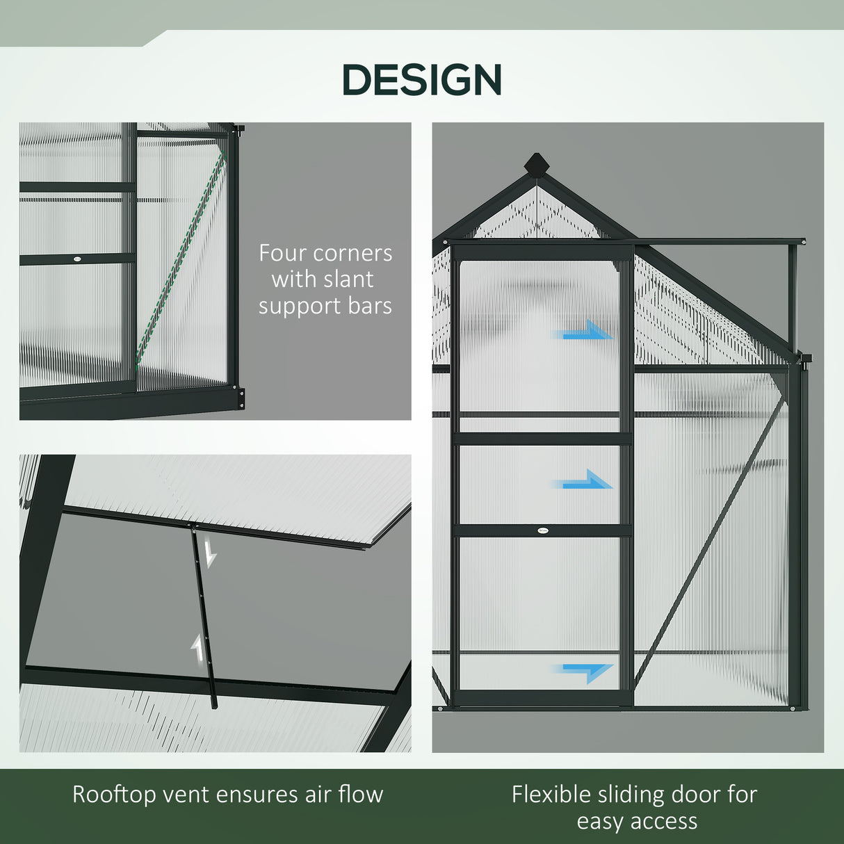 Aluminium Frame Garden Greenhouse 6ft x 4ft With Slide Door - Velmora