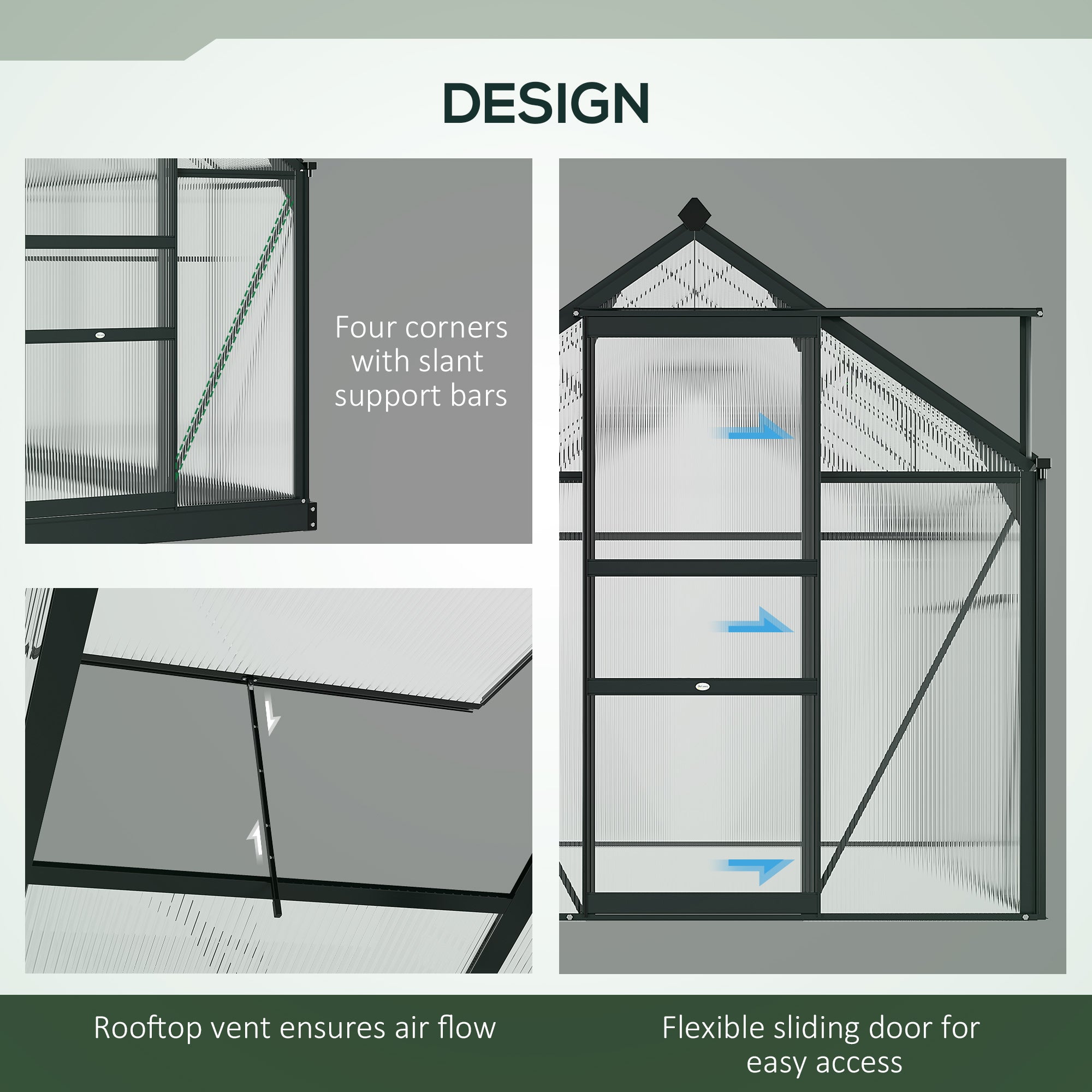 Aluminium Frame Garden Greenhouse 6ft x 4ft With Slide Door - Velmora