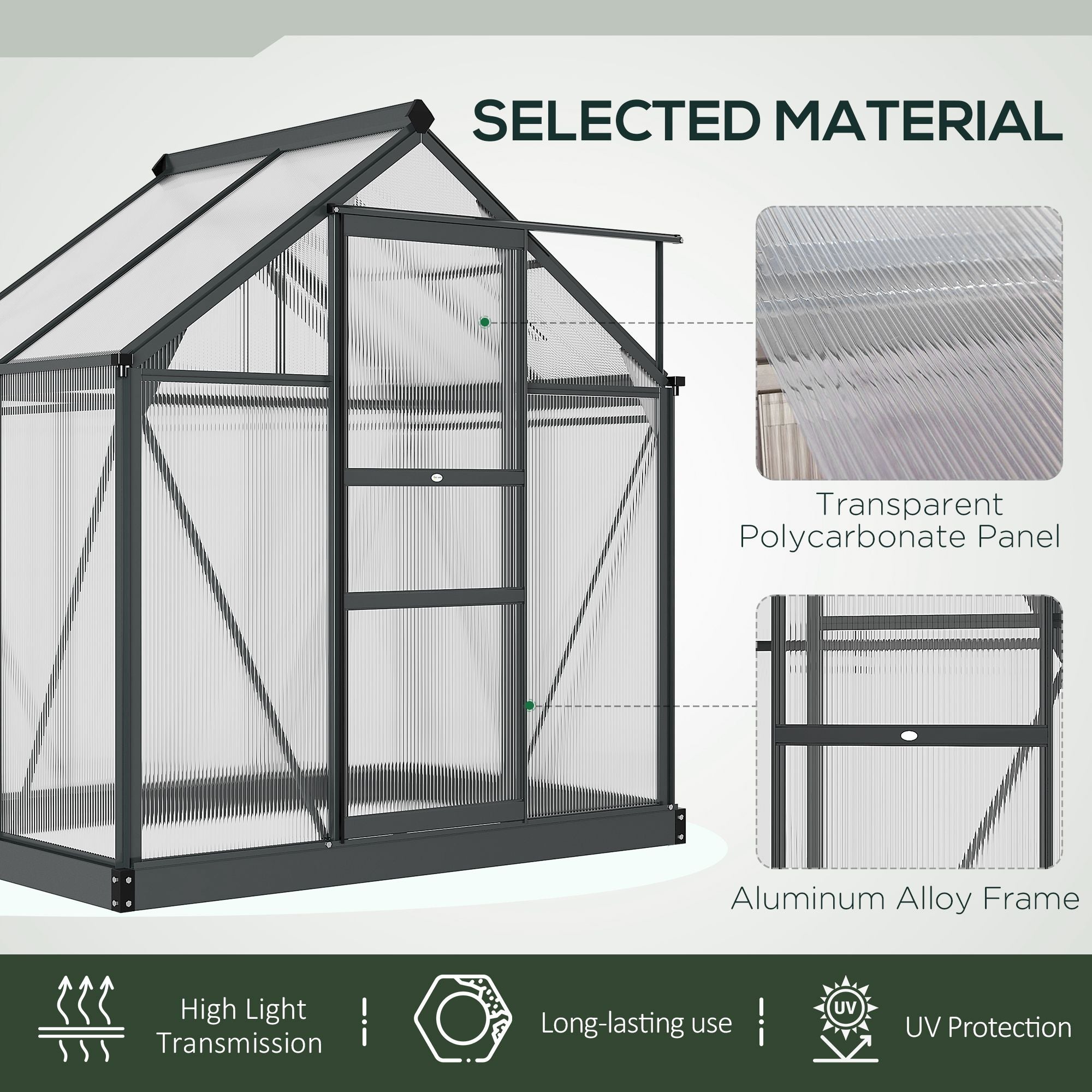 Aluminium Frame Garden Greenhouse 6ft x 4ft With Slide Door - Velmora