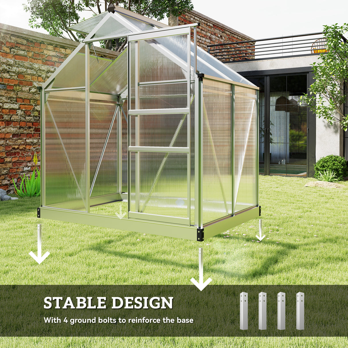 Aluminium Frame Garden Greenhouse 6ft x 4ft With Slide Door - Velmora