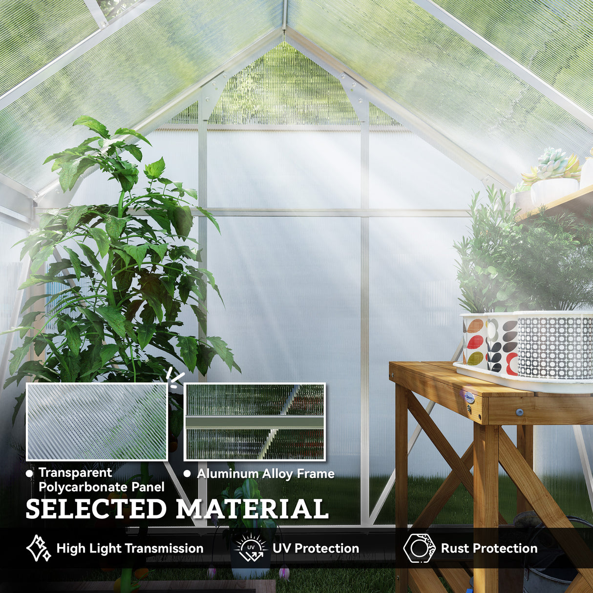 Aluminium Frame Garden Greenhouse 6ft x 4ft With Slide Door - Velmora