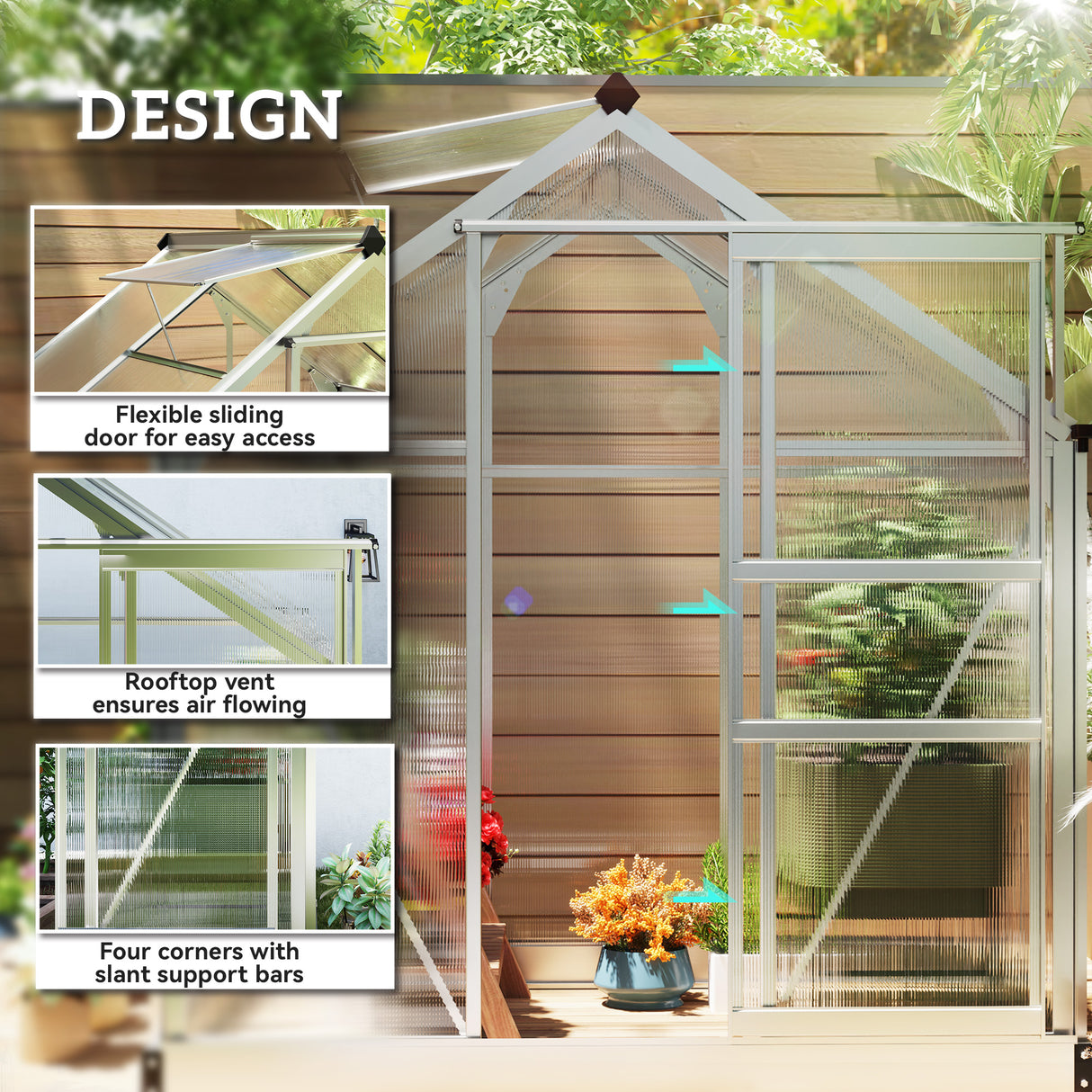 Aluminium Frame Garden Greenhouse 6ft x 4ft With Slide Door - Velmora