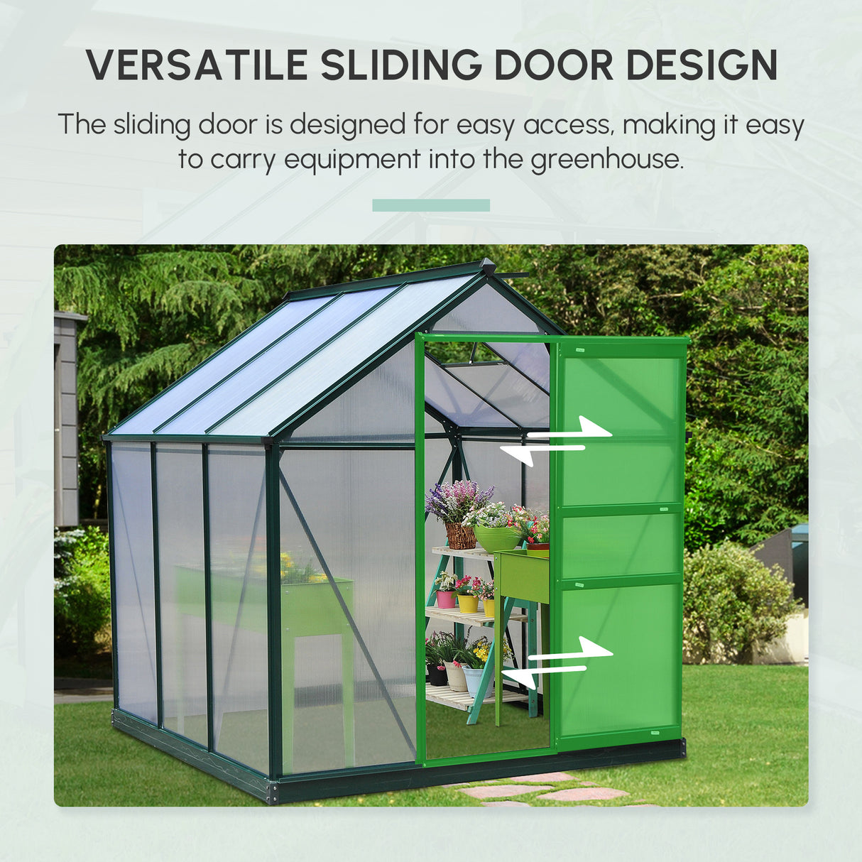 Aluminium Frame Garden Greenhouse 6ft x 6ft With Slide Door - Velmora