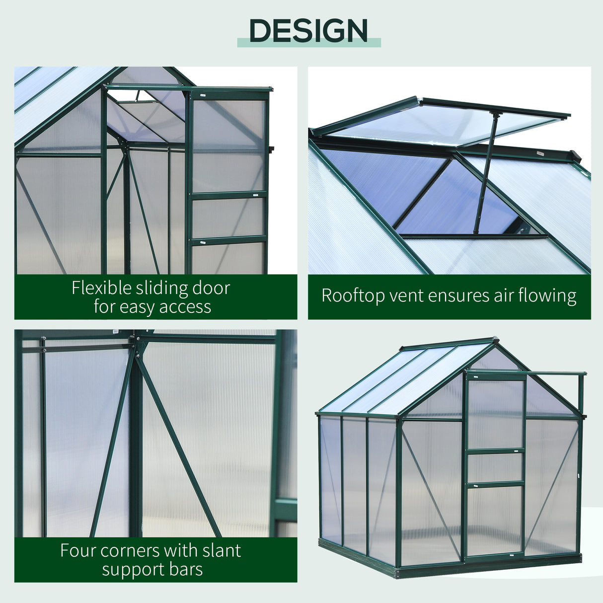 Aluminium Frame Garden Greenhouse 6ft x 6ft With Slide Door - Velmora