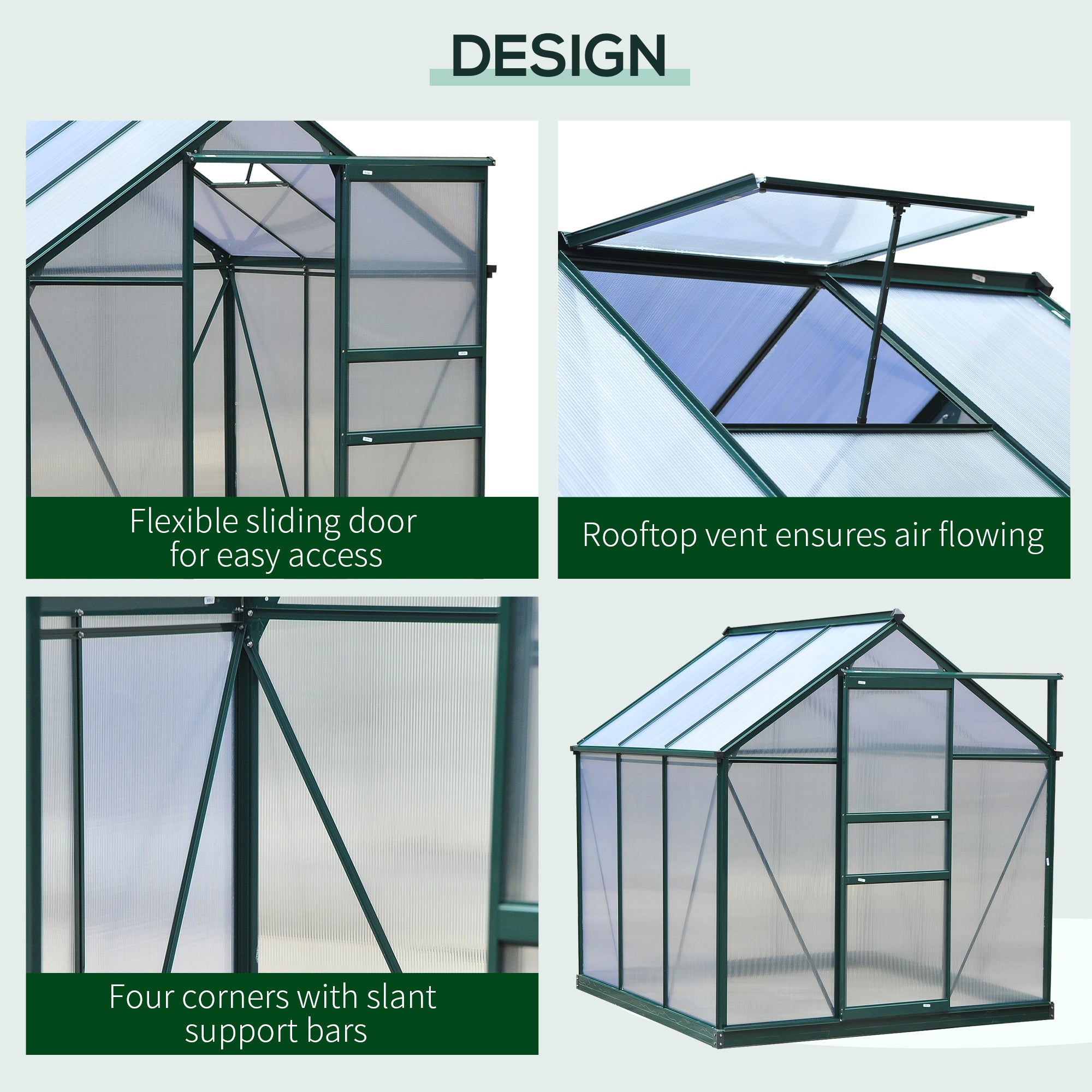 Aluminium Frame Garden Greenhouse 6ft x 6ft With Slide Door - Velmora