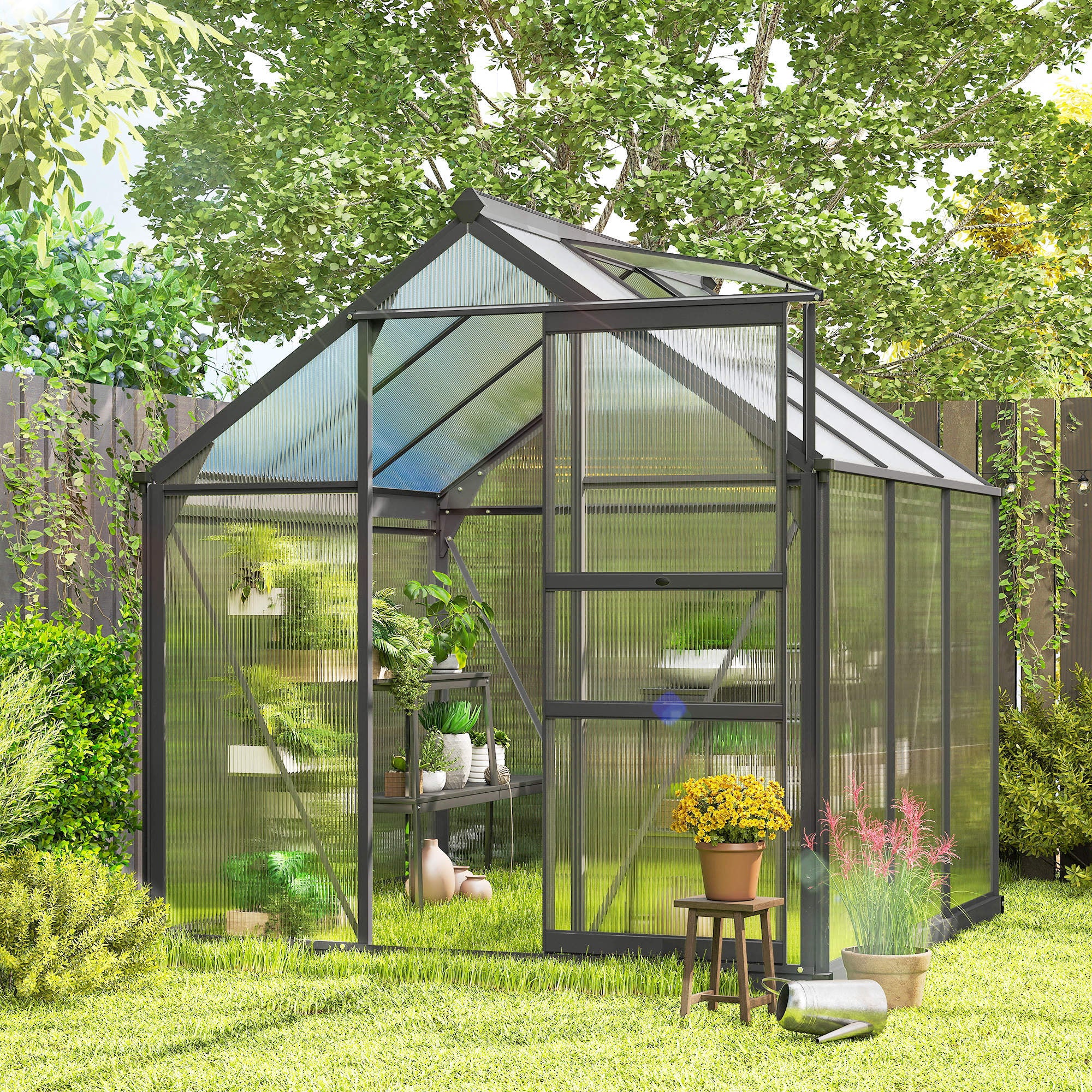 Aluminium Frame Garden Greenhouse 6ft x 6ft With Slide Door - Velmora