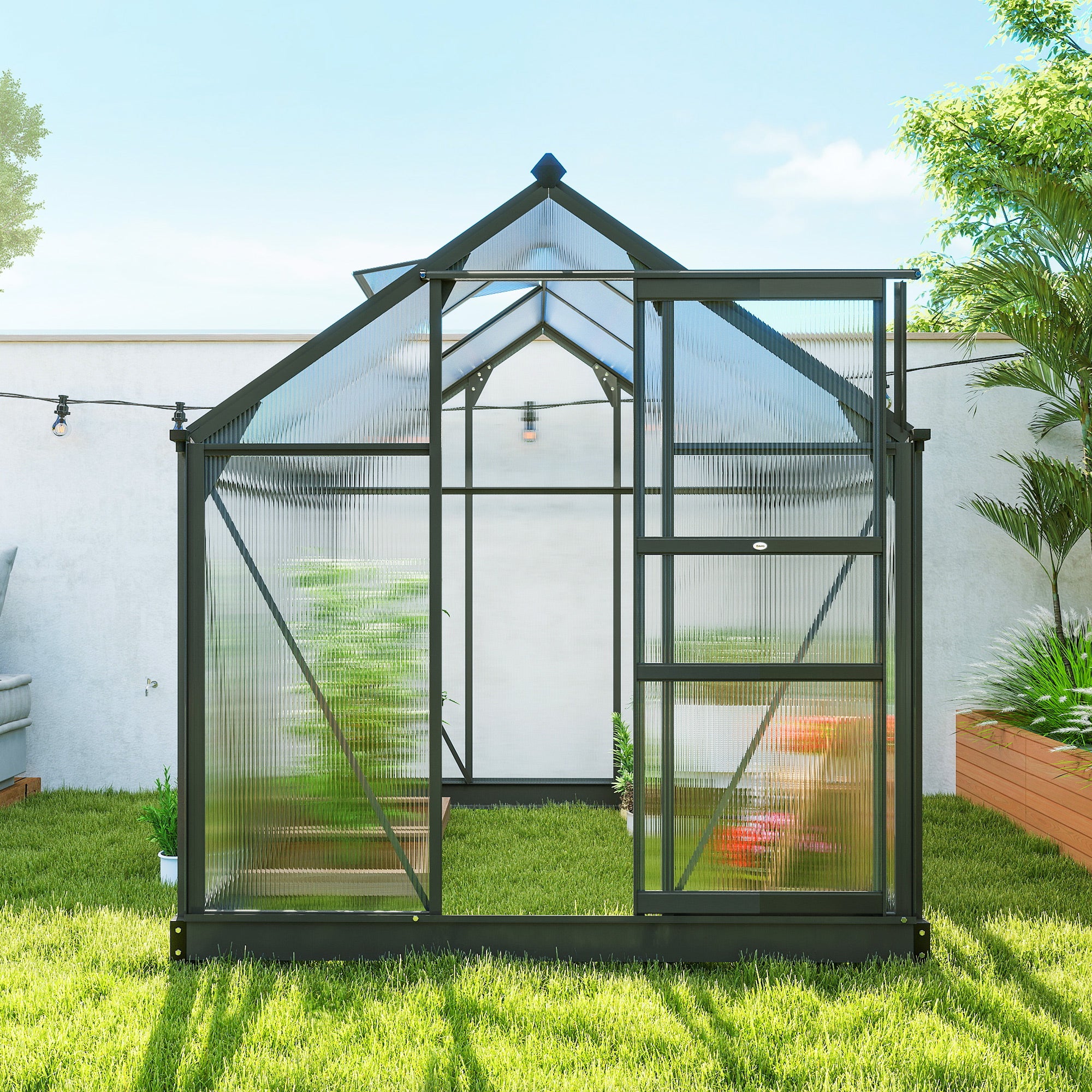 Aluminium Frame Garden Greenhouse 6ft x 6ft With Slide Door - Velmora