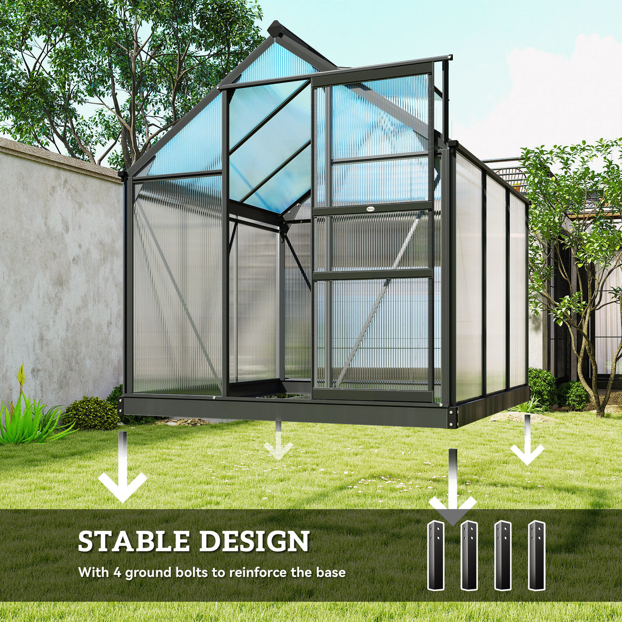 Aluminium Frame Garden Greenhouse 6ft x 6ft With Slide Door - Velmora