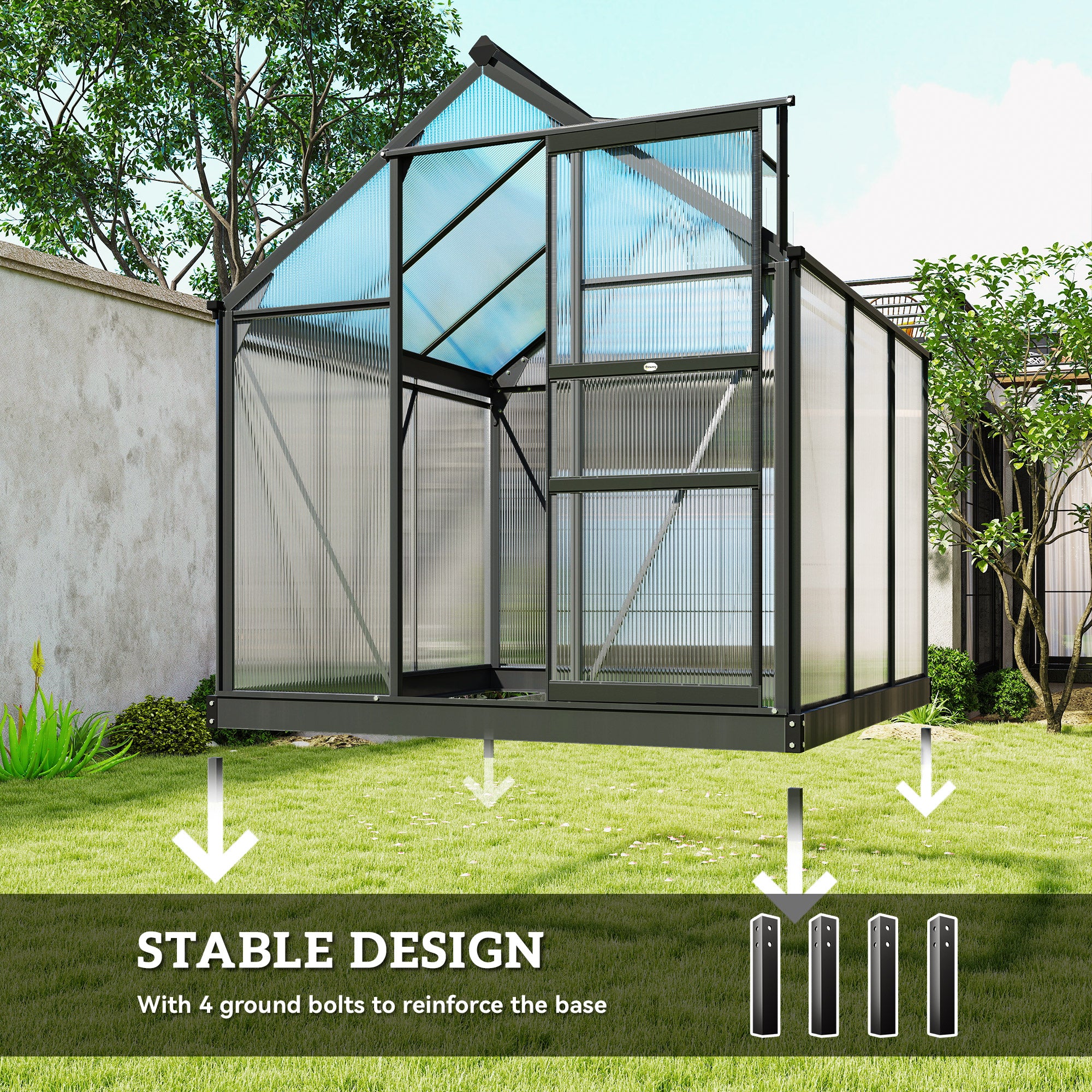 Aluminium Frame Garden Greenhouse 6ft x 6ft With Slide Door - Velmora